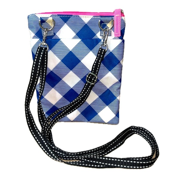 Scout Sally Go Lightly Crossbody Bag Navy Plaid Pink Trim - Picture 2 of 7